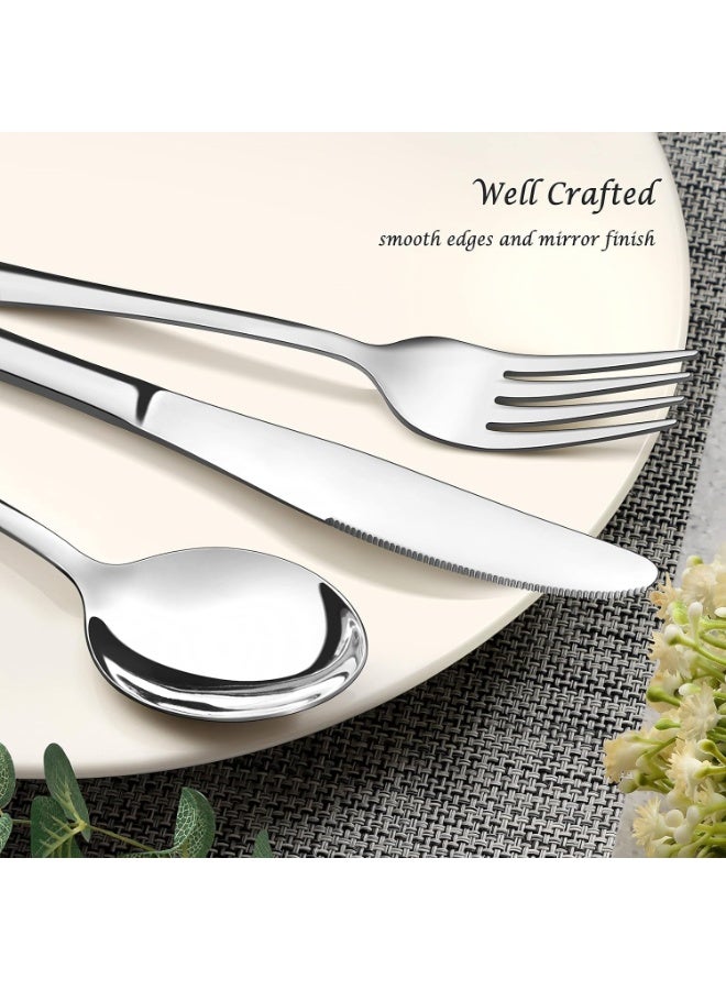 أل أيه بريشوس طقم أدوات مائدة فضية مكون من 24 قطعة مع سكاكين شرائح اللحم، طقم أدوات مائدة من الفولاذ المقاوم للصدأ لأربعة أشخاص، مصقول كالمرآة، آمن للغسل في غسالة الأطباق - Image 5